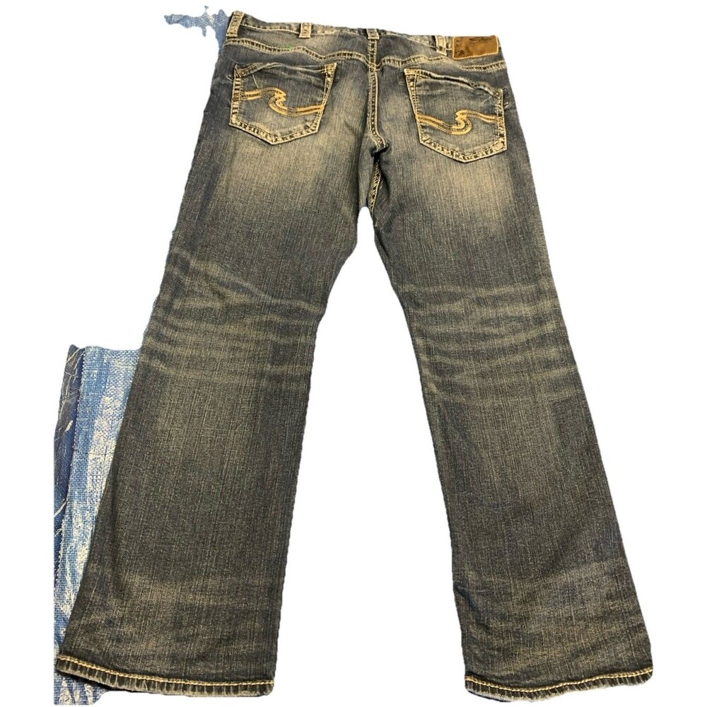 Silver Gordie Bootcut 38/32 Denim Blue Jeans Frayed Hems